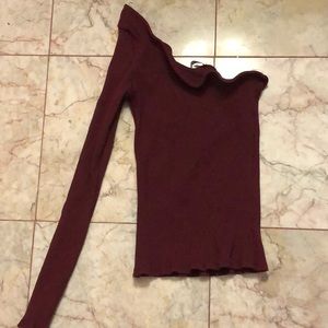 Burgundy one- sleeved top